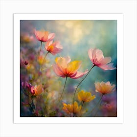 Watercolor Cosmos Flowers Art Print