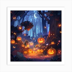 Halloween Pumpkins In The Forest Art Print