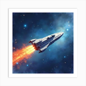 A Watercolor Spaceship Racing Through The Cosmos, Leaving A Trail Of Light 1 Art Print