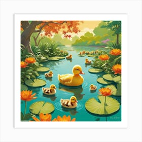 Ducks In The Pond 14 Art Print