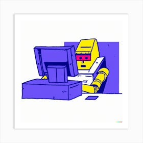 Robot on Computer Art Print