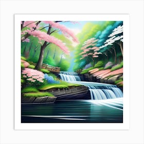 Waterfall In The Forest 4 Art Print