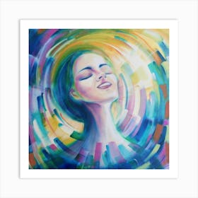 Abstract Happiness: Smiling Woman Surrounded by a Kaleidoscope of Colors. Art Print