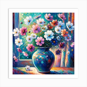 Cosmos Flowers In A Vase 13 Art Print