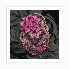 Kitty With Flowers Art Print