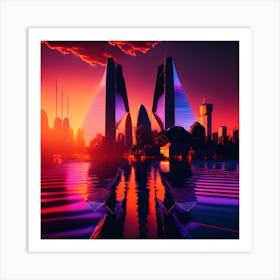 Cityscape At Sunset Art Print