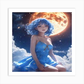 Blue Haired Girl Art Print