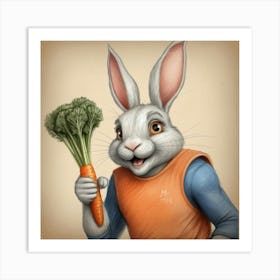 Rabbit Holding Broccoli Art Print