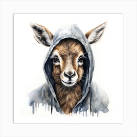 Watercolour Cartoon Waterbuck In A Hoodie 1 Art Print