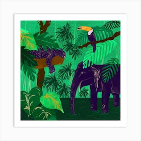 Illustration Of Animals In The Jungle Art Print