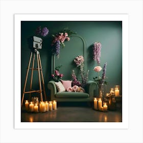 Room With Candles And Flowers 3 Art Print