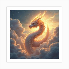 A Radiant Celestial Dragon Weaving Through Clouds In A Celestial Realm 1 Art Print