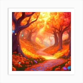 Autumn Path With Pumpkins Art Print