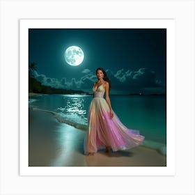 Full Moon On The Beach 1 Art Print