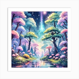 A Fantasy Forest With Twinkling Stars In Pastel Tone Square Composition 160 Art Print