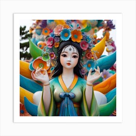 A colourful An image of the artistic interpretation of the statue of Chinese princess zhao liyi in the dynamic pose, adding a touch of fantasy or whimsy Art Print