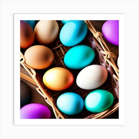 Colorful Easter Eggs In A Basket Art Print