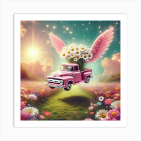 Pink Truck With Angel Wings Art Print