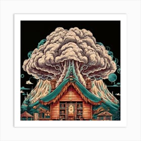 Wooden hut left behind by an atomic explosion 1 Art Print