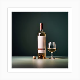 White Wine Bottle And Glass Art Print