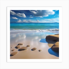Seascape, Clouds Reflected in the Wet Sand Art Print