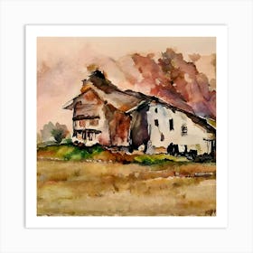 Old Barn Watercolor Painting Art Print