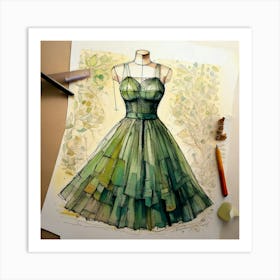 Firefly Frock, Watercolor, Illustration, Paper, Recycled Materials, Fashion Design, Sketch, Detailed (8) Art Print