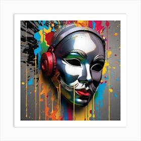 Mask With Headphones Art Print