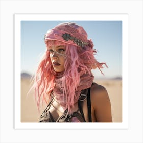 Pink Haired Girl In Desert Art Print