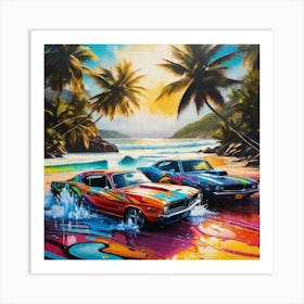 Two Cars On The Beach Art Print