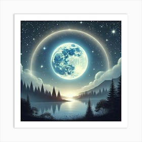 Full Moon Over Lake 9 Art Print