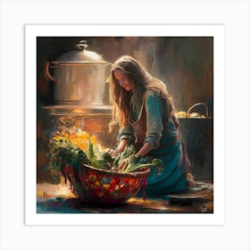 Woman Preparing Vegetables Art Print