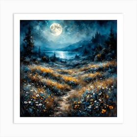 Moonlit Flower Field Art Print