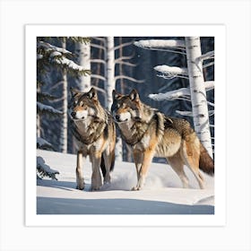 Two Wolves In The Snow Art Print