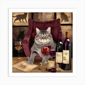 Wine For One Cat Perched Art Print