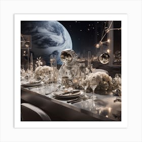 Space Dinner with An Astronaut Art Print