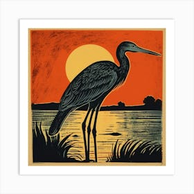 Retro Bird Lithograph Great Blue Heron 5 Art Print