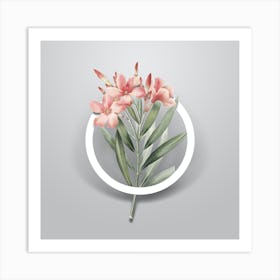 Vintage Oleander Minimalist Floral Geometric Circle on Soft Gray n.0050 Art Print