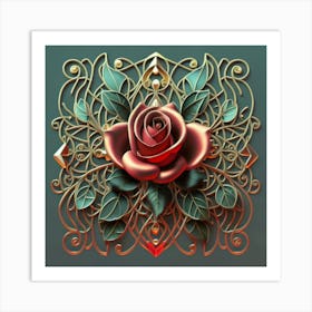 Stylized and intricate geometric black rose 15 Art Print