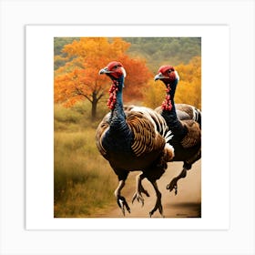 Two Turkeys Running Art Print