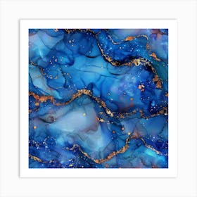 Blue And Gold Marble Wallpaper Art Print