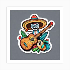 Mexican Guitar And Maracas Sticker 2d Cute Fantasy Dreamy Vector Illustration 2d Flat Centere (19) Art Print
