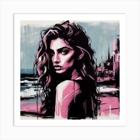 Woman on beach Art Print