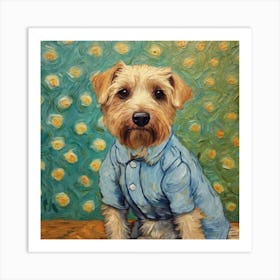 Dog In Blue Shirt Custom Pet Portrait Van Gogh Art Print