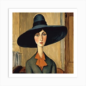 Jean Hebuterne With Large Hat, Amedeo Modigliani Living Room Hallway Art Print 1 Art Print