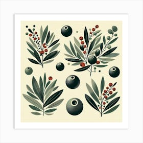 Scandinavian Art, olive berries 1 Art Print