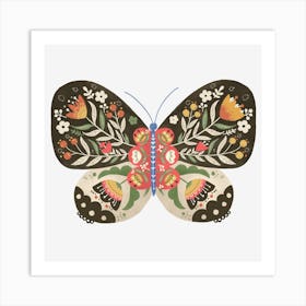 Hand drawn Floral Butterfly 1 Art Print