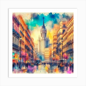 Madrid Cityscape Watercolor Painting 2 Art Print