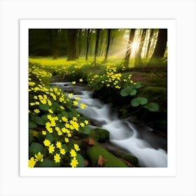 Yellow Flowers In The Forest Art Print