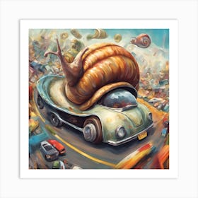 Snail On A Car Art Print